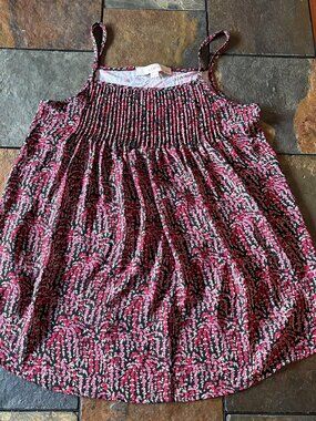 LOFT cami pink & black smocked floral tank top, size petite S
